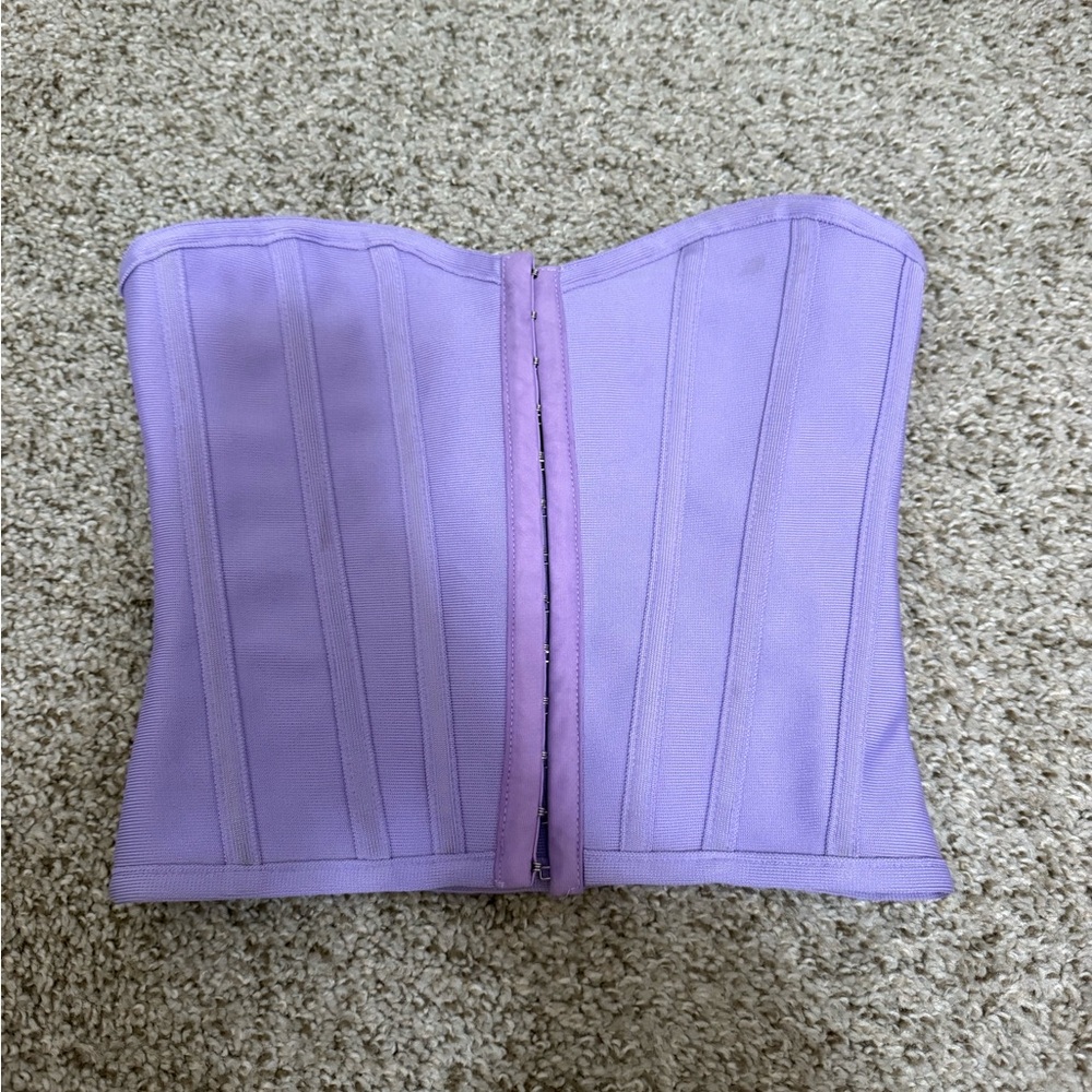 PrettyLittleThing Pastel Purple Strapless Corset Top